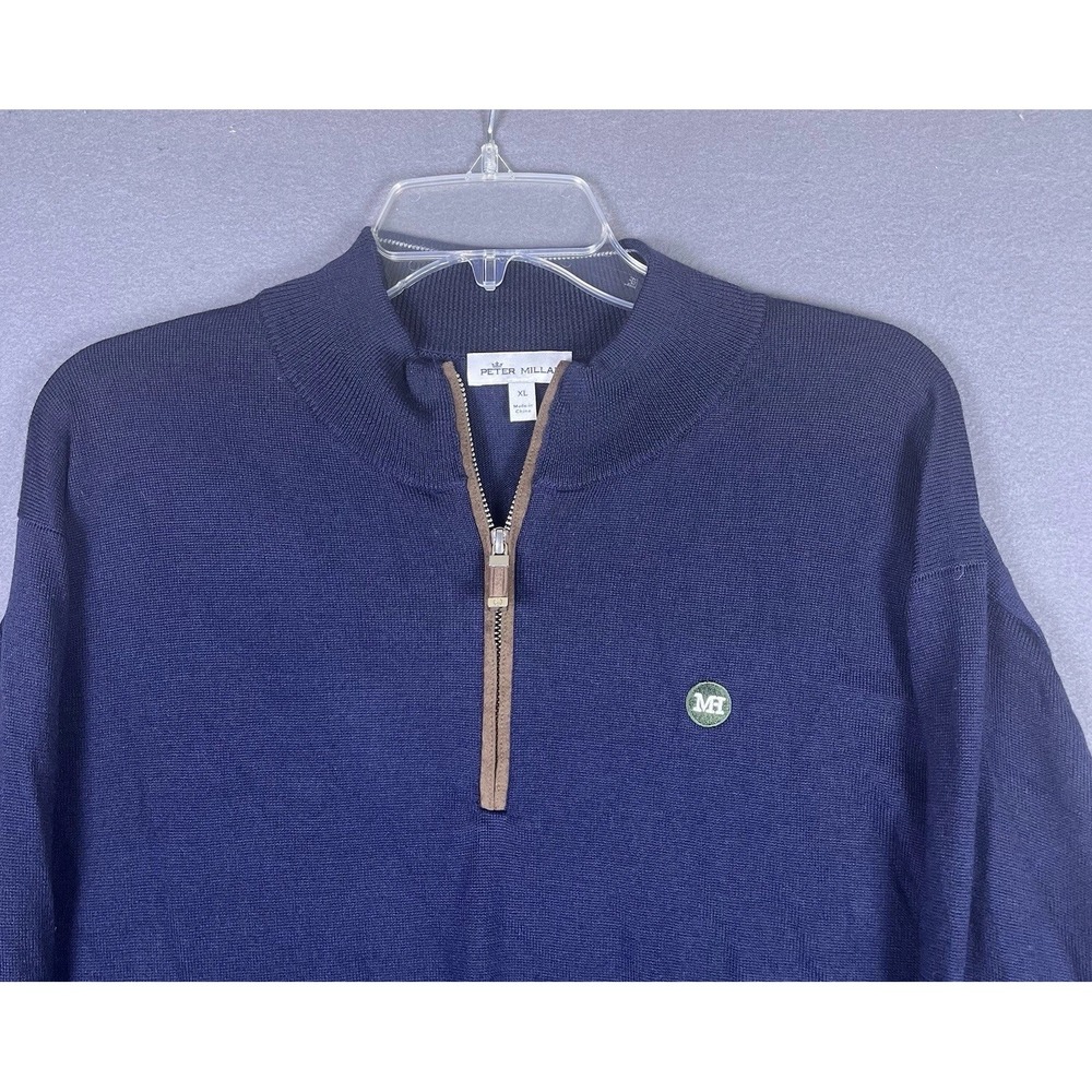 Peter Millar Pullover Mens XL Navy Blue Merino Wool Blend Quarter‎ Zip Sweater